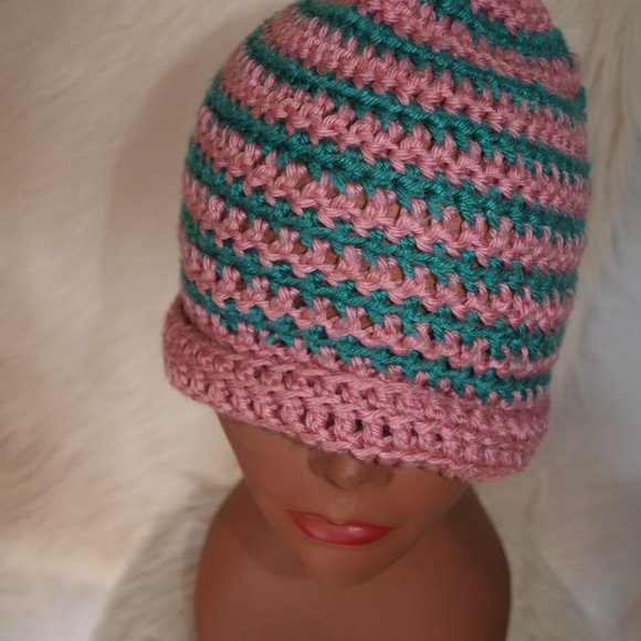 STOCKING CAP HOMEMADE GENTLY USED Pink&Green - Picture 1 of 5